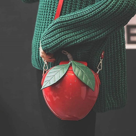 Apple purse snowwhite halloween costume vegan leather fruit bag party red green - Picture 3 of 5